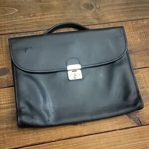 LONGCHAMP Vintage genuine leather black business‎ laptop case Men's Travel bag